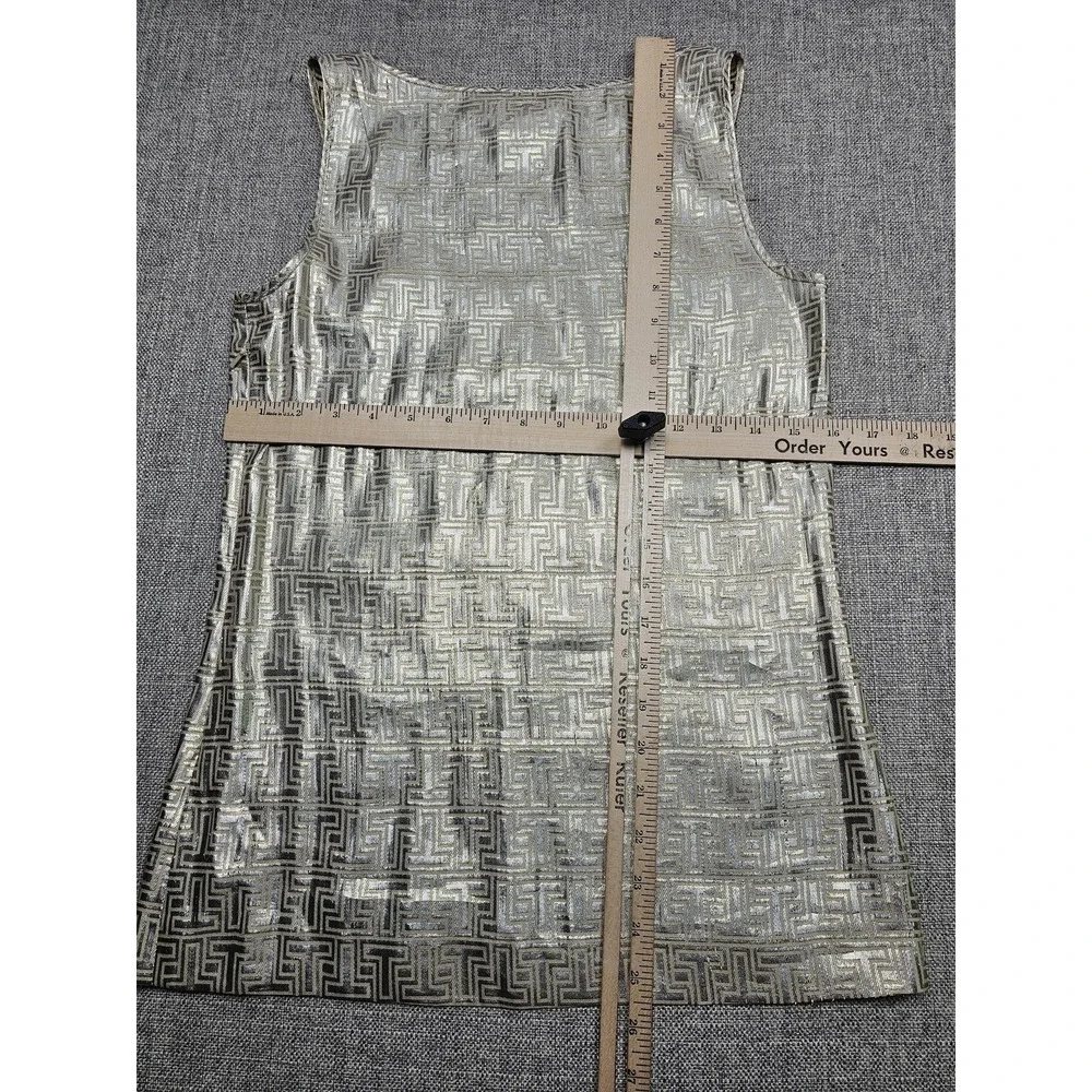 Tory Burch Tank Top Womens 2 Gold Silver Metallic Silk Blend Sleeveless Zip Back